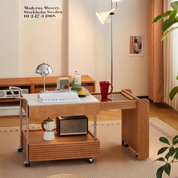 Contemporary Japanese Removable Rectangle Solid Wood End Table 2-Tier For Living Room - Image 3