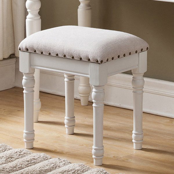Contemporary Scandinavian Square Linen Leather Solid Wood Vanity Stool Backless Armless For Bedroom - Image 3