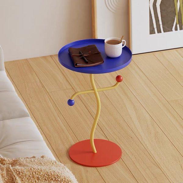 Contemporary Creative Color Blocking Iron Tray Top Distortion End Table For Living Room - Image 3