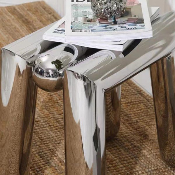 Modern Minimalist Stainless Steel Geometric Round Tube Splicing Footstool For Entryways - Image 8