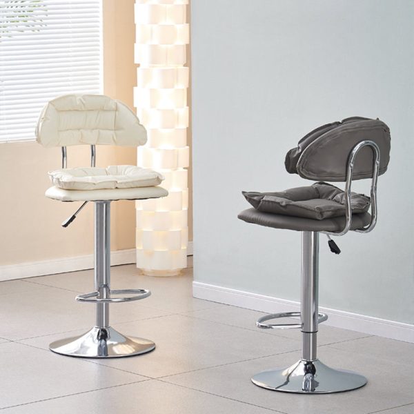 Modern Minimalist Square Cushion Leather Metal Bar Stool Backrest Height Adjustable For Dining Room - Image 3