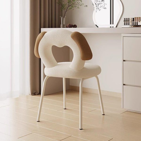 Modern Art Deco Hollow Dog Square Lambswool Wood Metal Vanity Stool Backrest Armless For Bedroom - Image 3