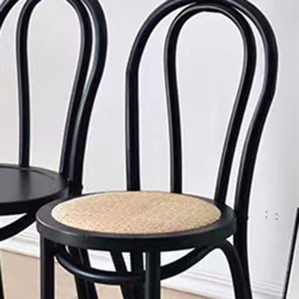 Traditional Vintage Curved Frame Solid Wood Wicker Dining Chair Backrest For Dining Room - Image 8