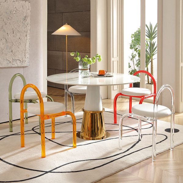 Contemporary Nordic Acrylic Velvet Sponge Round Arched Dining Chair Backrest For Dining Room - Image 14