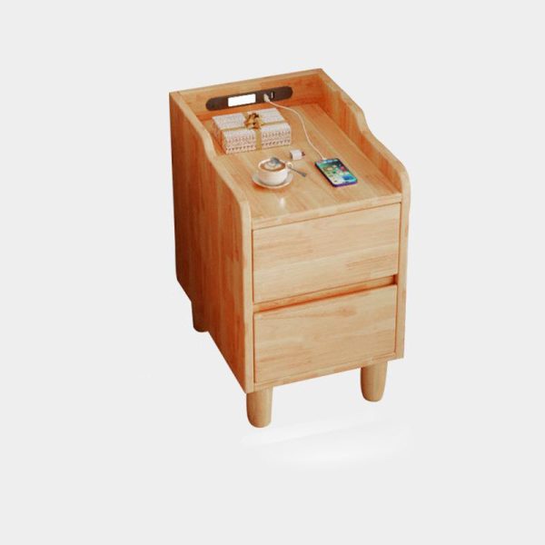 Modern Minimalist Rectangular Rubber Wood Nightstand 2-Drawer Sensor Light USB Charging For Bedroom - Image 11