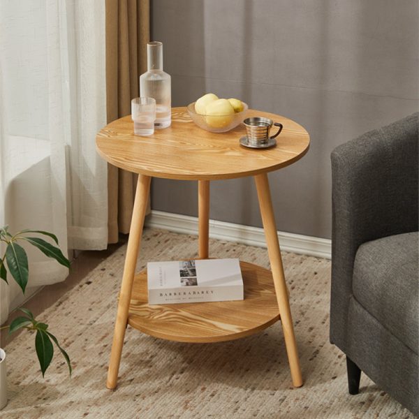 Modern Simplicity Round Wood Grain Board Top End Table 2-Tier For Living Room - Image 10
