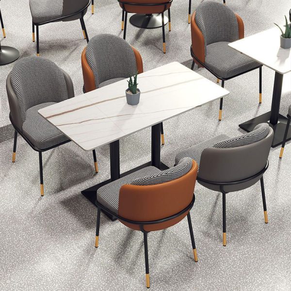 Modern Luxury Square Upholstered Curved Backrest Leather Fabric Iron Dining Chair For Dining Room - Image 10