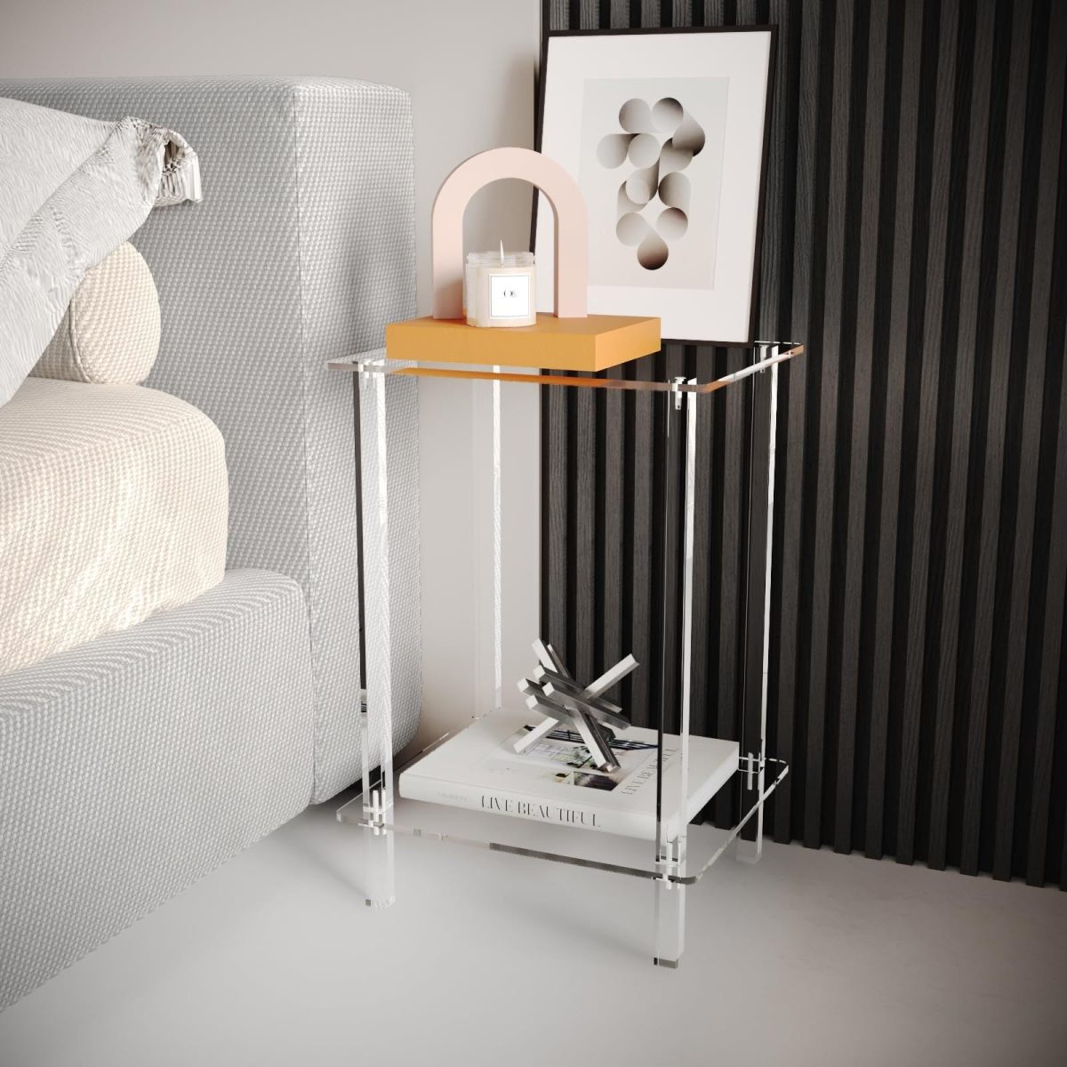 Modern Minimalist Rectangular Acrylic End Table 2-Tier For Living Room - Image 8