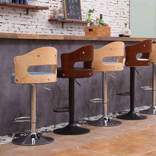 Contemporary Simplicity Round Faux Leather Upholstered Adjustable Height Swivel Bar Stool Low Back Footrest For Dining Room - Image 3