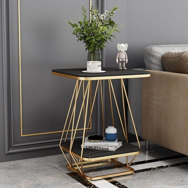 Contemporary Nordic Square Geometric Slab Iron End Table 2-Tier For Living Room - Image 5