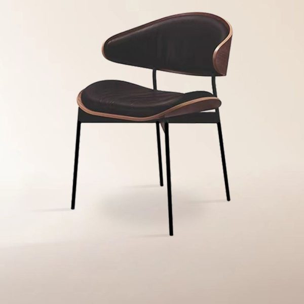 Contemporary Nordic Walnut Wood Grain Microfiber Leather Upholstered Dining Chair Backrest For Dining Room - Image 16