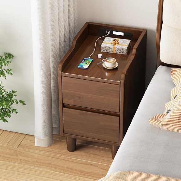 Modern Minimalist Rectangular Rubber Wood Nightstand 2-Drawer Sensor Light USB Charging For Bedroom - Image 10