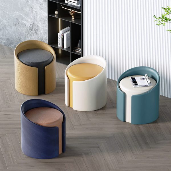 Modern Minimalist Leather Wood Sponge Round Cylinder Footstool Backrest Armless For Entryways - Image 8
