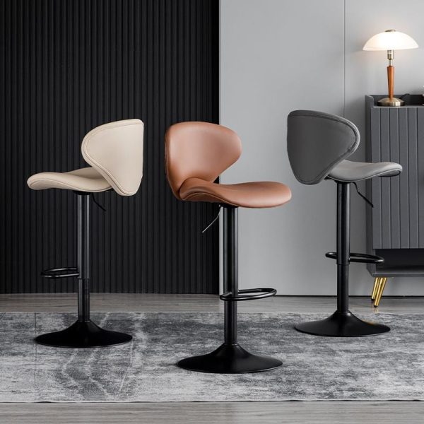Contemporary Simplicity Curved PU Leather Liftable Swivel Bar Stool Backrest Footrest For Dining Room - Image 2