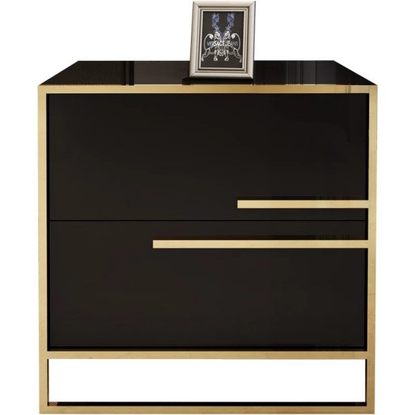 Modern Simplicity Cubic Solid Wood Stainless Steel Frame Nightstand 2-Drawer For Bedroom - Image 16