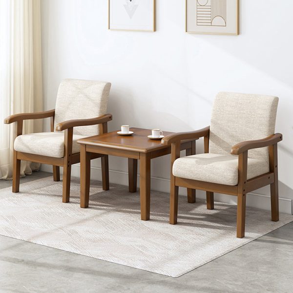 Modern Minimalist Square Upholstered Cotton Linen Fabric Solid Wood Chair For Living Room - Image 10
