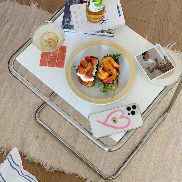 Modern Minimalist Rectangle C-Shape Density Plate Stainless Steel End Table For Living Room - Image 5