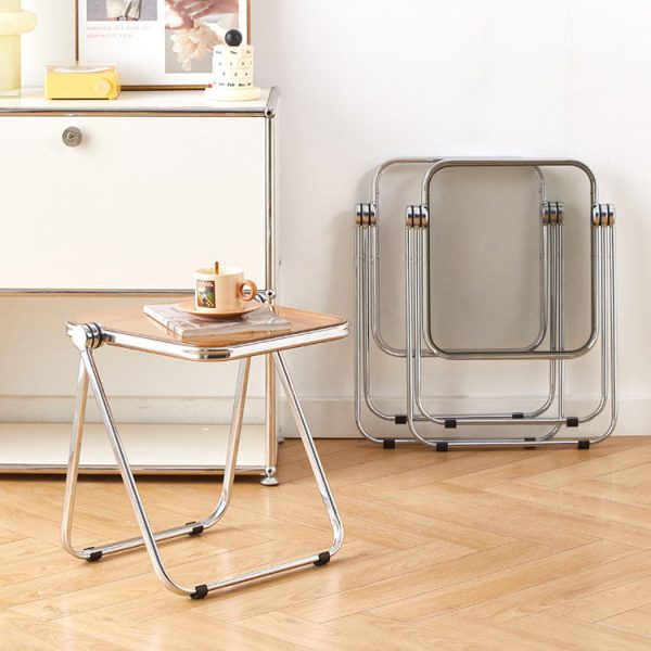 Contemporary Simplicity Square Acrylic Metal Frame Foldable End Table For Living Room - Image 19