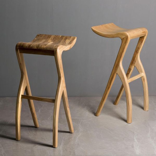 Traditional Japanese Curved Ash Wood Bar Stool Footrest For Dining Room - Image 2