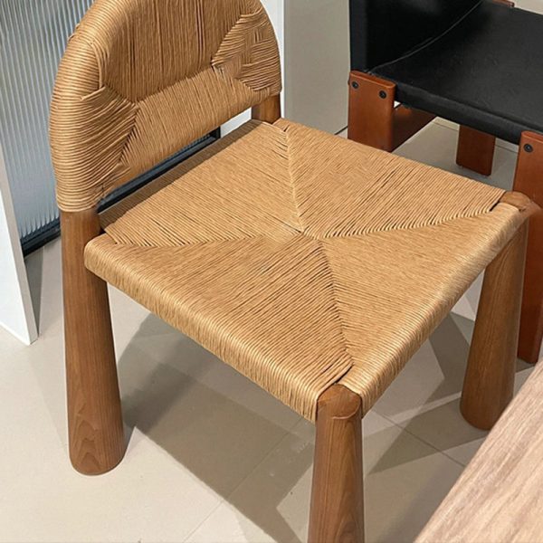 Traditional Vintage Square Wood Rattan Chair Backrest Armless For Living Room - Image 6