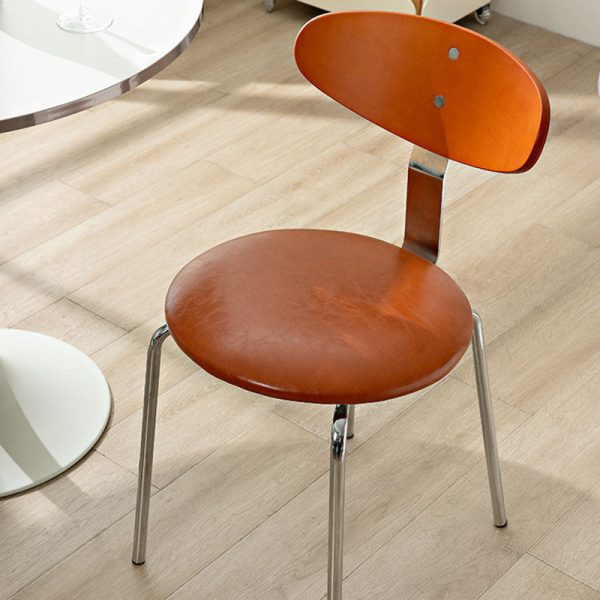 Modern Minimalist Round Wood Iron Dining Chair Four Legs Backrest For Dining Room - Image 15