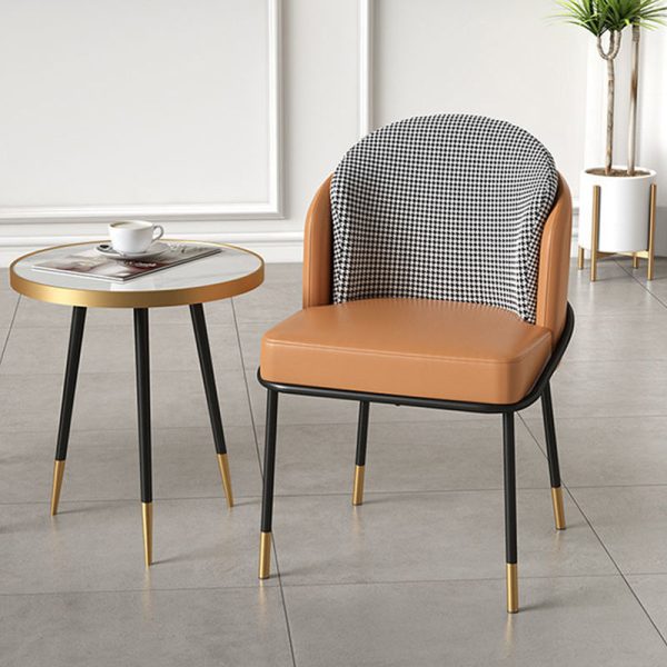 Modern Luxury Square Upholstered Curved Backrest Leather Fabric Iron Dining Chair For Dining Room - Image 23