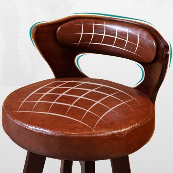 Modern Simplicity Round PU Leather Wood Bar Stool Low Back Footrest For Dining Room - Image 6