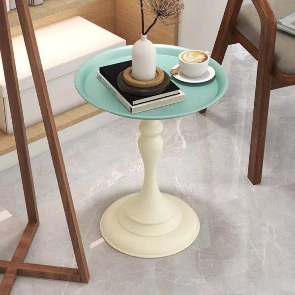 Contemporary Scandinavian Round Tabletop Iron Side Table 1-Leg For Living Room - Image 11