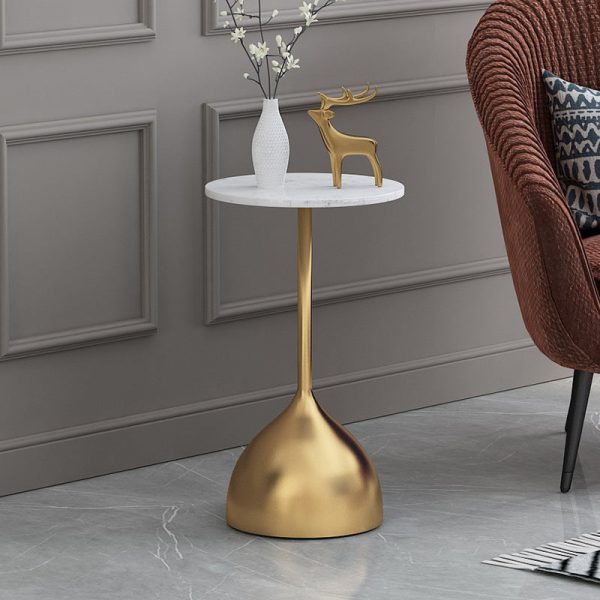 Modern Minimalist Round Iron Marble End Table For Living Room - Image 3