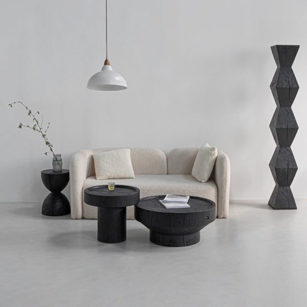 Traditional Japanese Wabi-sabi Wood Geometric Design End Table For Living Room - Image 3