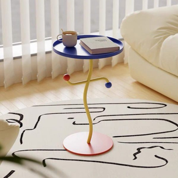 Contemporary Creative Color Blocking Iron Tray Top Distortion End Table For Living Room - Image 9