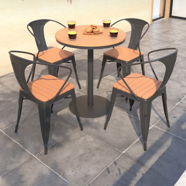 Contemporary Nordic Plastic Wood Iron Square Outdoor Dining Chair Backrest Stackable For Patio - Image 4