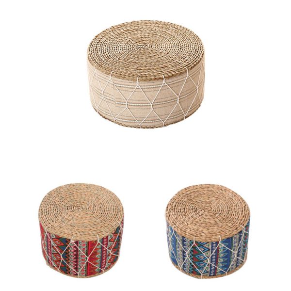 Contemporary Creative Round Cattail Fabric Low Stool For Living Room - Image 16
