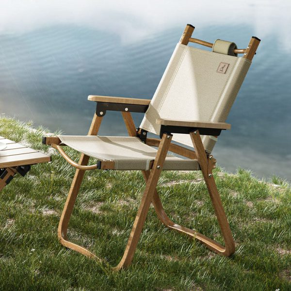 Contemporary Scandinavian Square Frame Alloy Wood Oxford Cloth Patio Dining Chair Foldable Backrest For Outdoor - Image 3