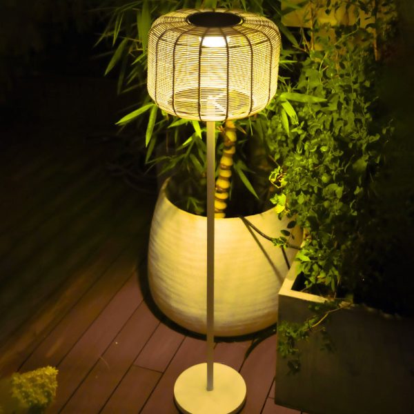 Contemporary Retro Solar Waterproof Weaving Rattan Metal Cylinder LED Landscape Lighting Outdoor Light For Outdoor Patio - Image 2