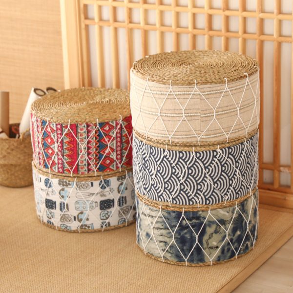 Contemporary Creative Round Cattail Fabric Low Stool For Living Room - Image 14