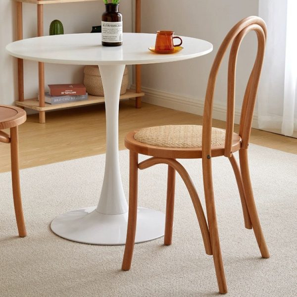 Traditional Chinese Round Wood Rattan Dining Chair Four Legs Backrest For Dining Room - Image 11