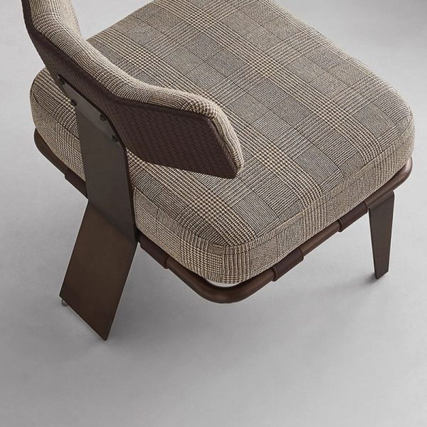 Modern Luxury Rectangular Cushion Cotton Linen Saddle Leather Stainless Steel Accent Chair Backrest For Living Room - Image 5