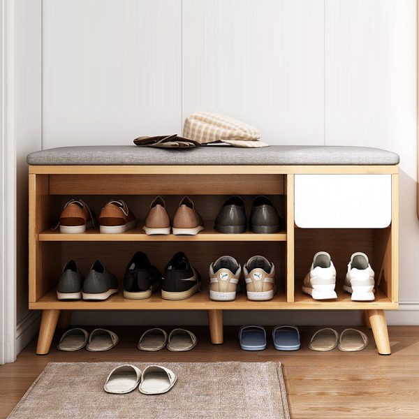 Contemporary Scandinavian Cotton Linen Solid Wood Shoe Storage 2-Storage For Entryways - Image 9