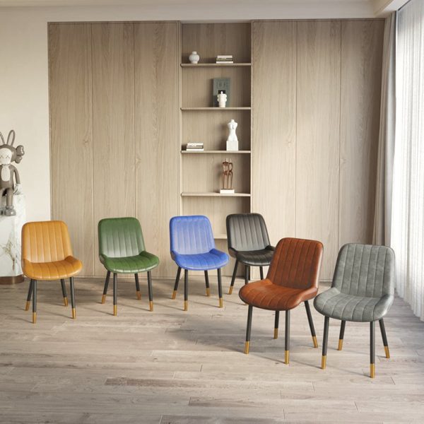 Modern Luxury Square Curved Leather Metal Dining Chair Backrest Armless For Dining Room - Image 2