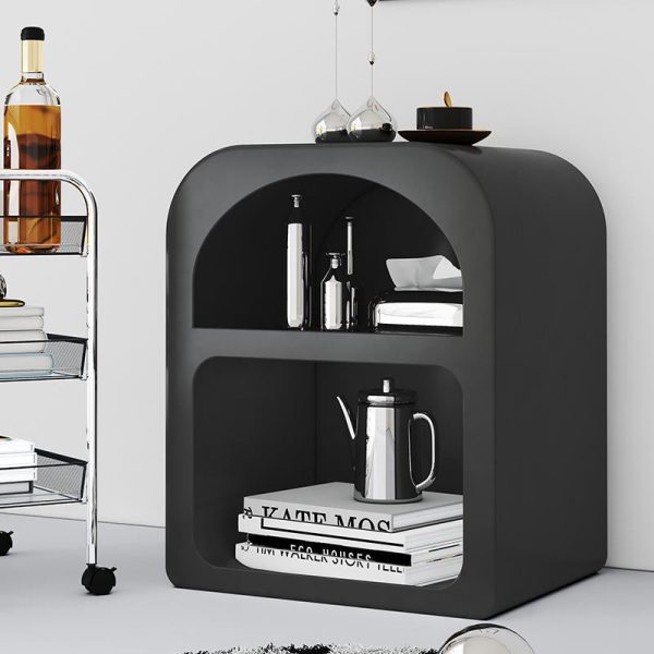 Contemporary Scandinavian Arched Frame Rock Slab Nightstand 2-Tier For Bedroom - Image 9