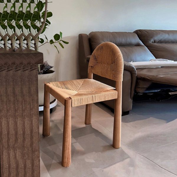 Traditional Vintage Square Wood Rattan Chair Backrest Armless For Living Room - Image 17