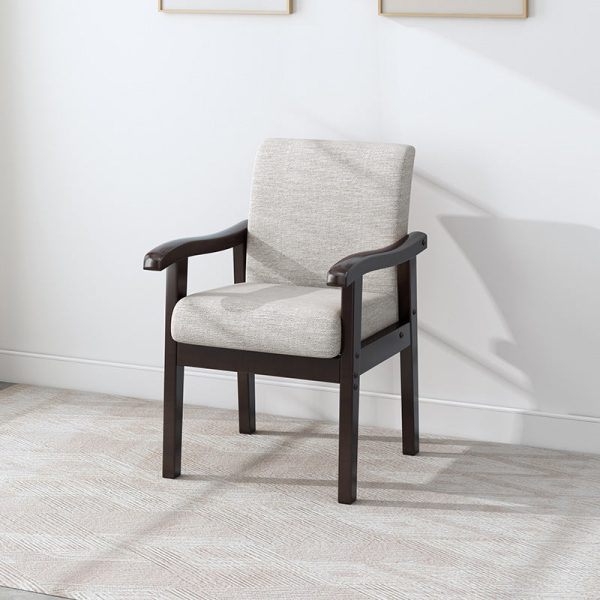 Modern Minimalist Square Upholstered Cotton Linen Fabric Solid Wood Chair For Living Room - Image 2