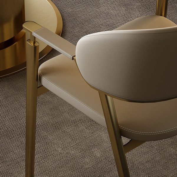Modern Luxury Square Microfiber Leather Genuine Leather Metal Dining Chair Backrest Armrest For Dining Room - Image 6