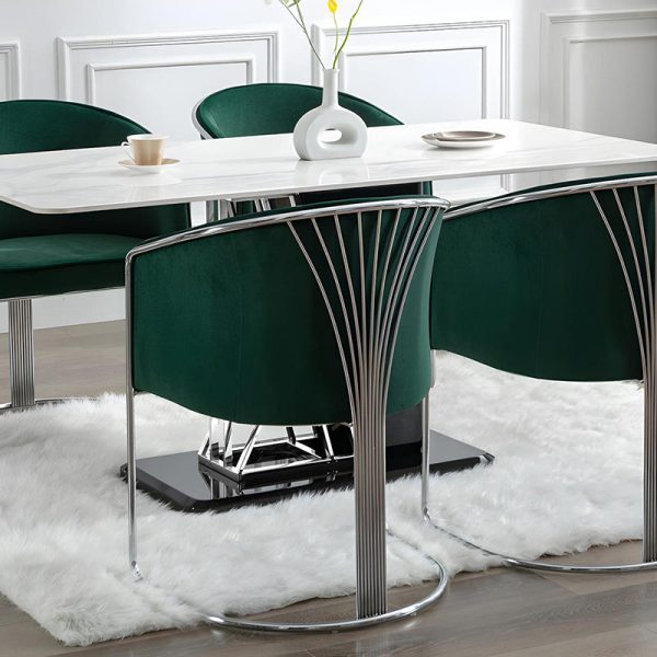 Modern Luxury Half Round Curved Leather Metal Frame Dining Chair Backrest Armrest For Dining Room - Image 10