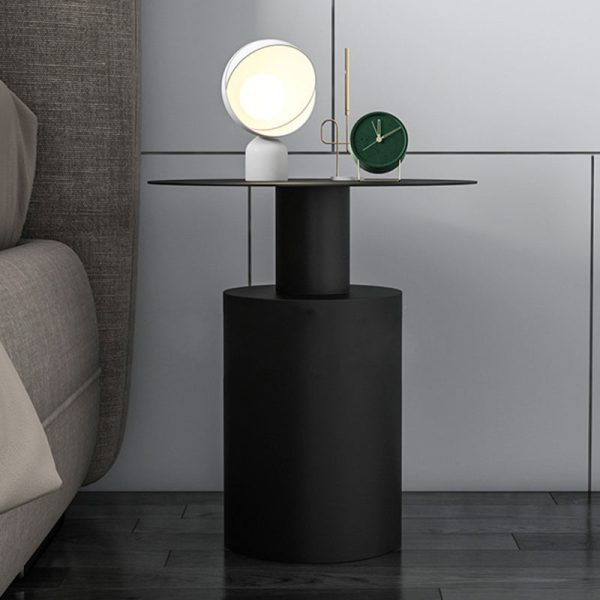 Modern Minimalist Round Cylinder Iron Nightstand 1-Tray For Bedside - Image 12