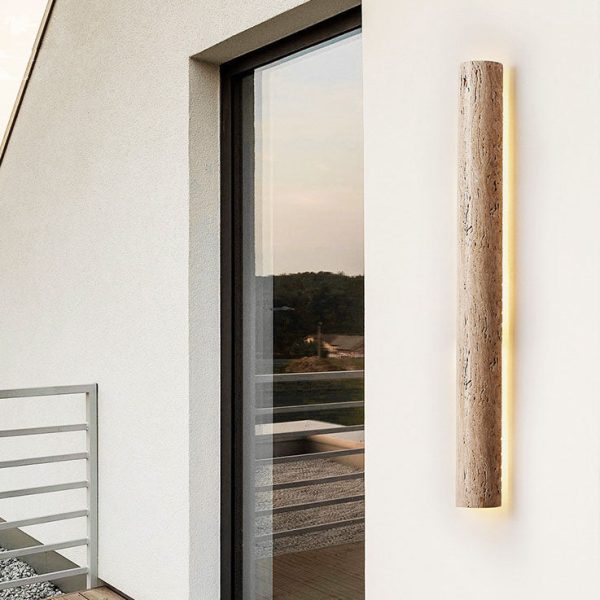 Modern Minimalist Waterproof Long Yellow Travertine LED Wall Sconce Lamp For Outdoor Patio - Image 8