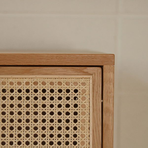 Contemporary Nordic Rectangular Wood Rattan End Table 1-Drawer For Living Room - Image 8