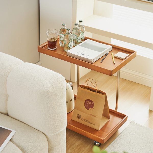 Modern Minimalist Square Wood Metal End Table Two Tier Wheels For Living Room - Image 11