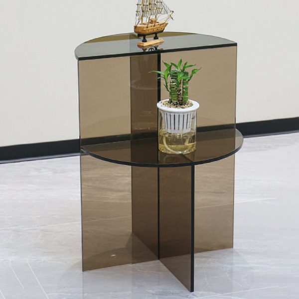 Contemporary Scandinavian Acrylic Semicircle End Table 2-Tier For Living Room - Image 14